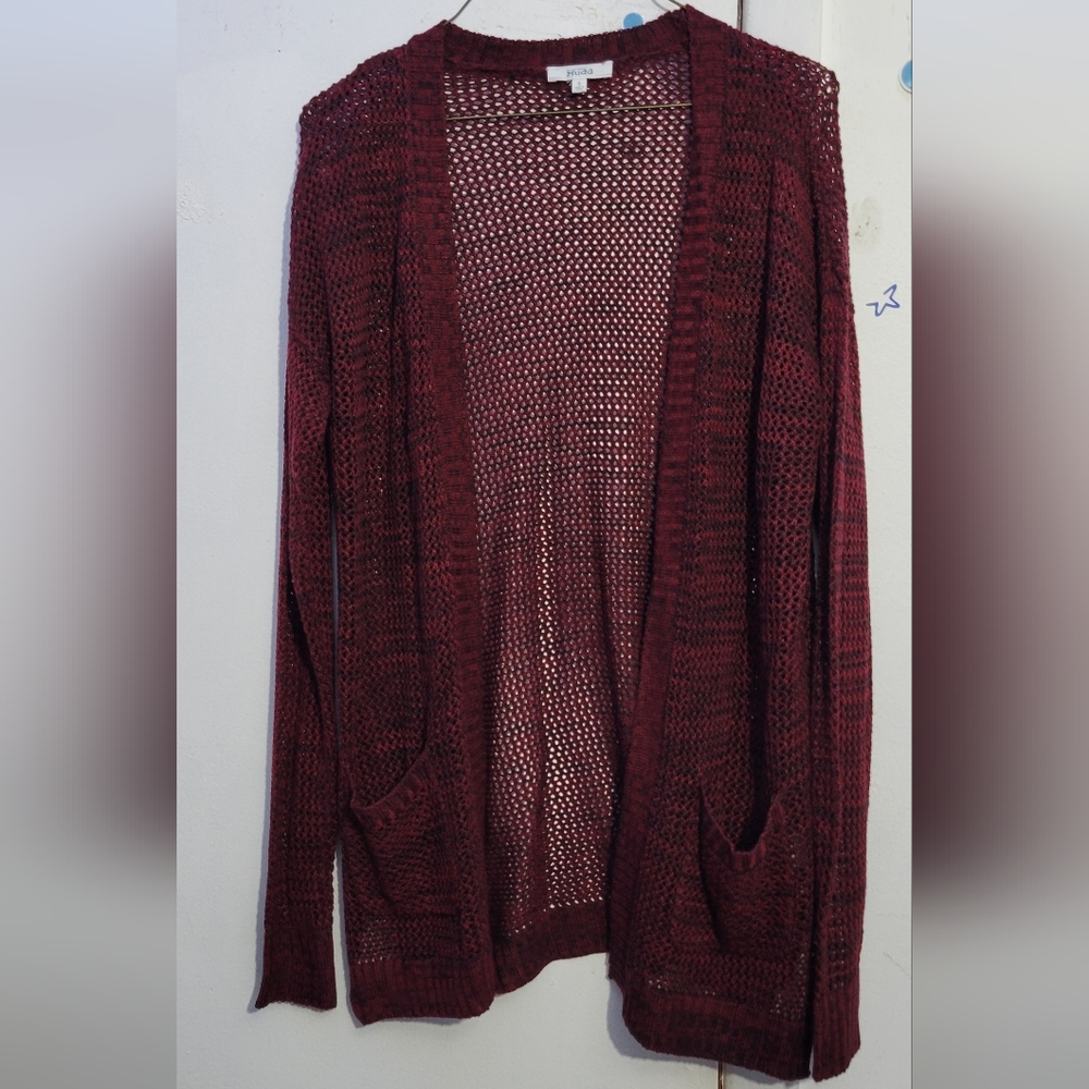 Mudd Open Front Sweater Cardigan stitch Burgundy size Small